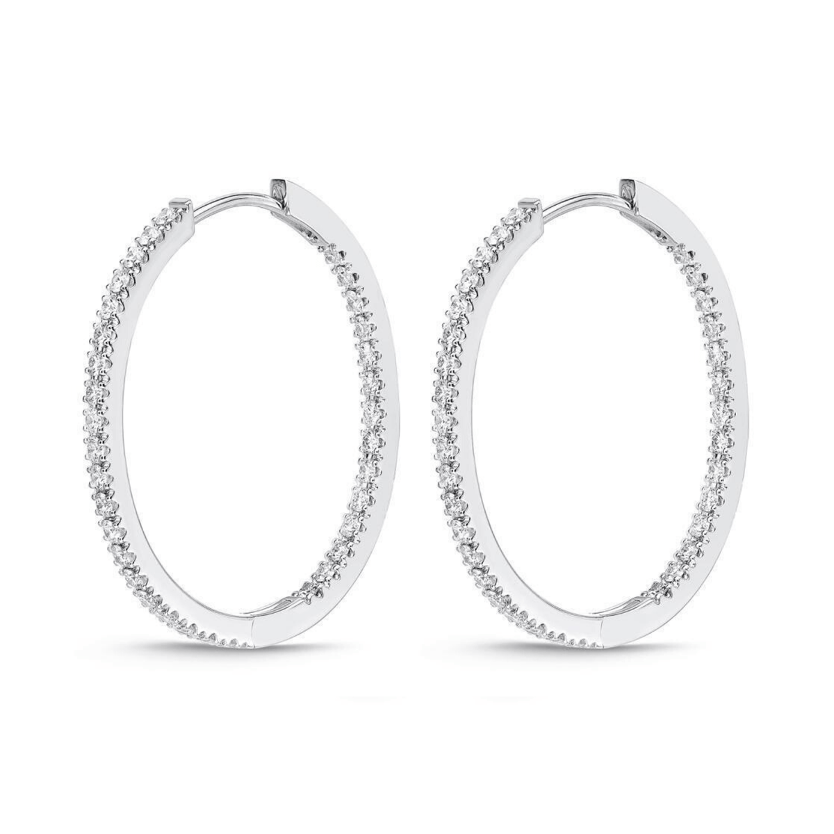 18K White Gold Diamond Hoops