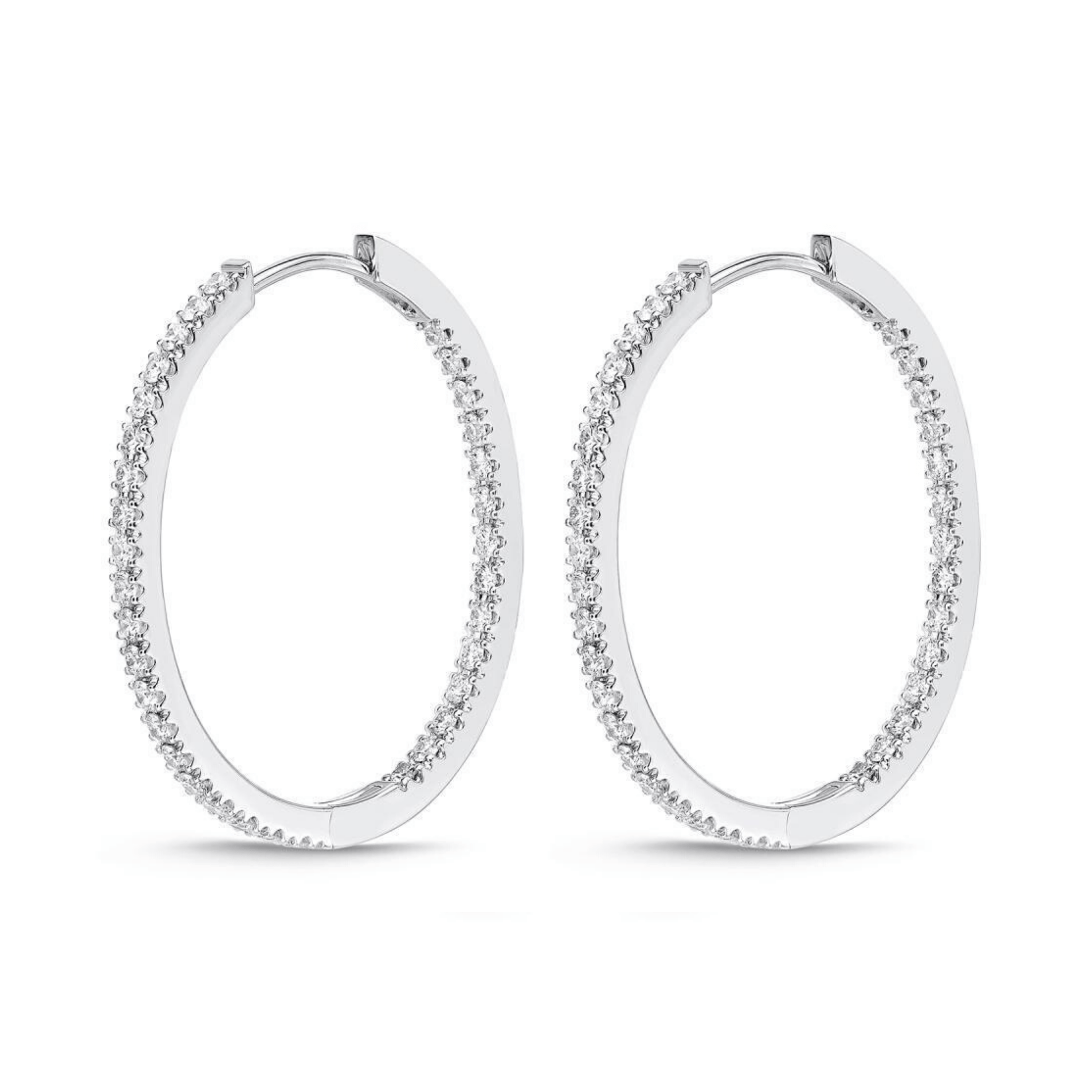 18K White Gold Diamond Hoops