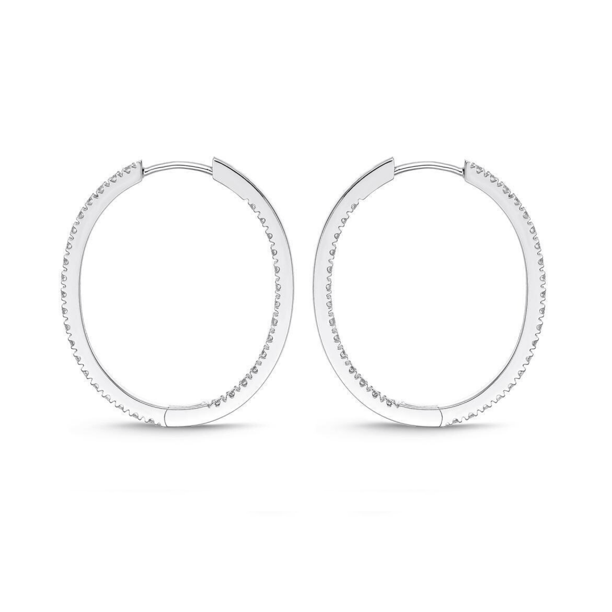 18K White Gold Diamond Hoops