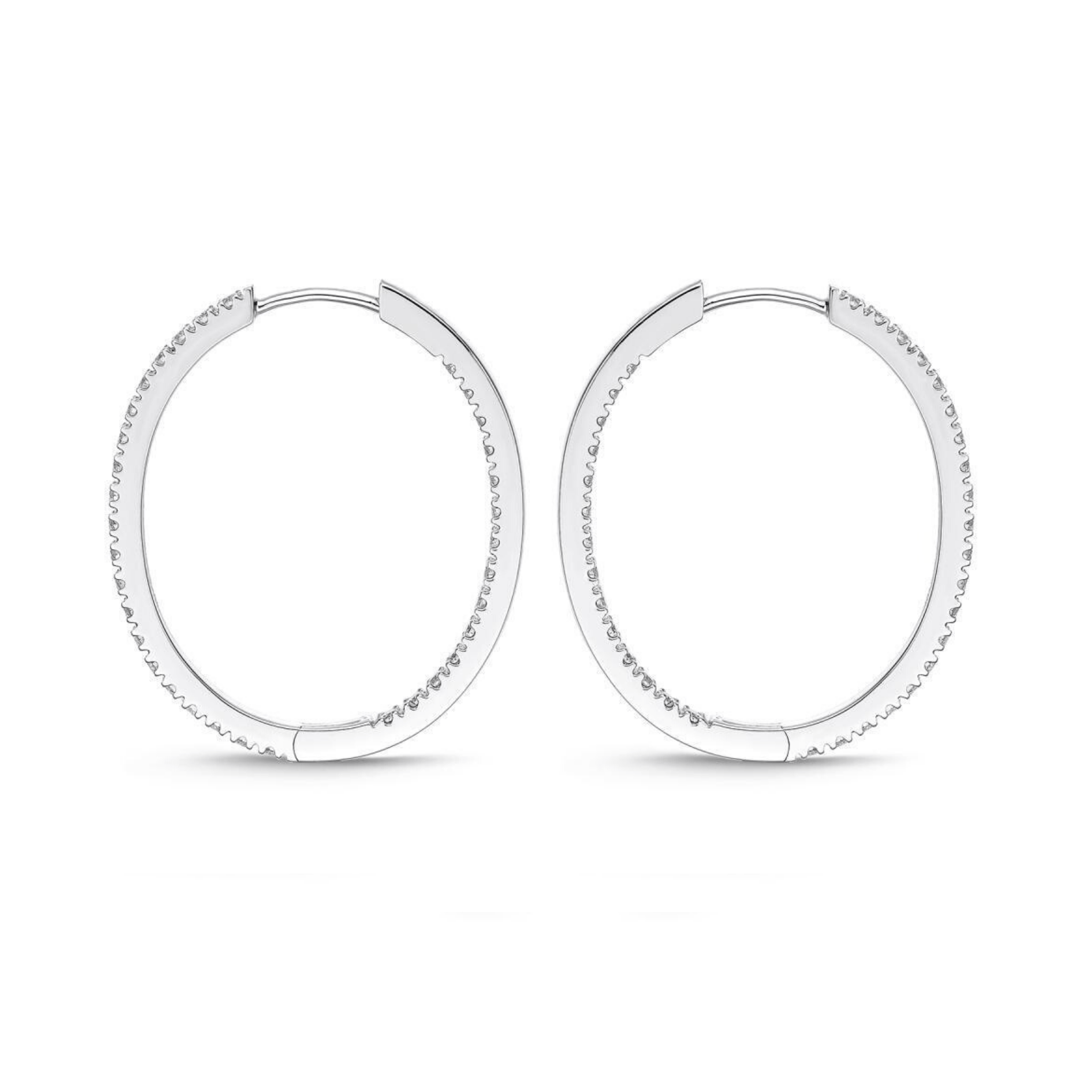 18K White Gold Diamond Hoops