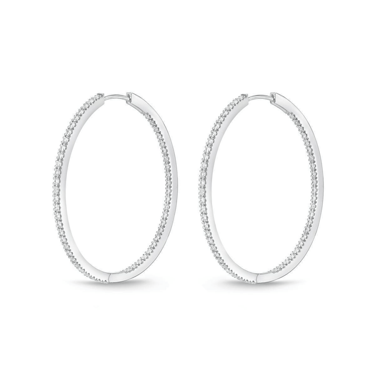 18K White Gold Diamond Hoops