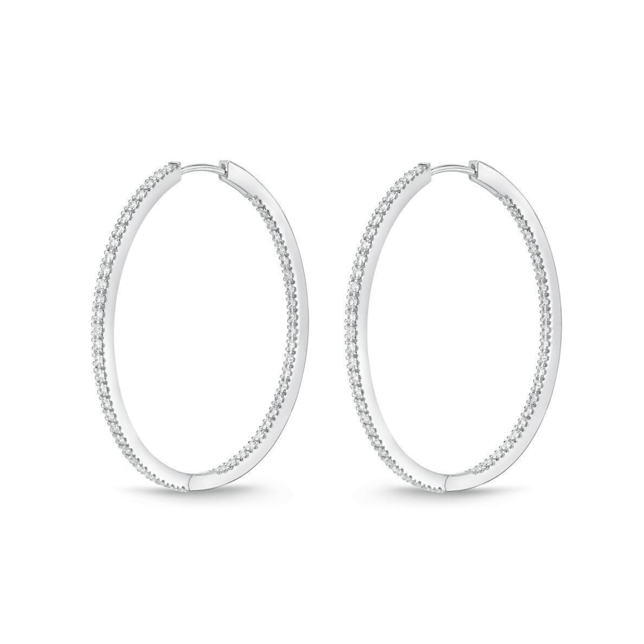 18K White Gold Diamond Hoops