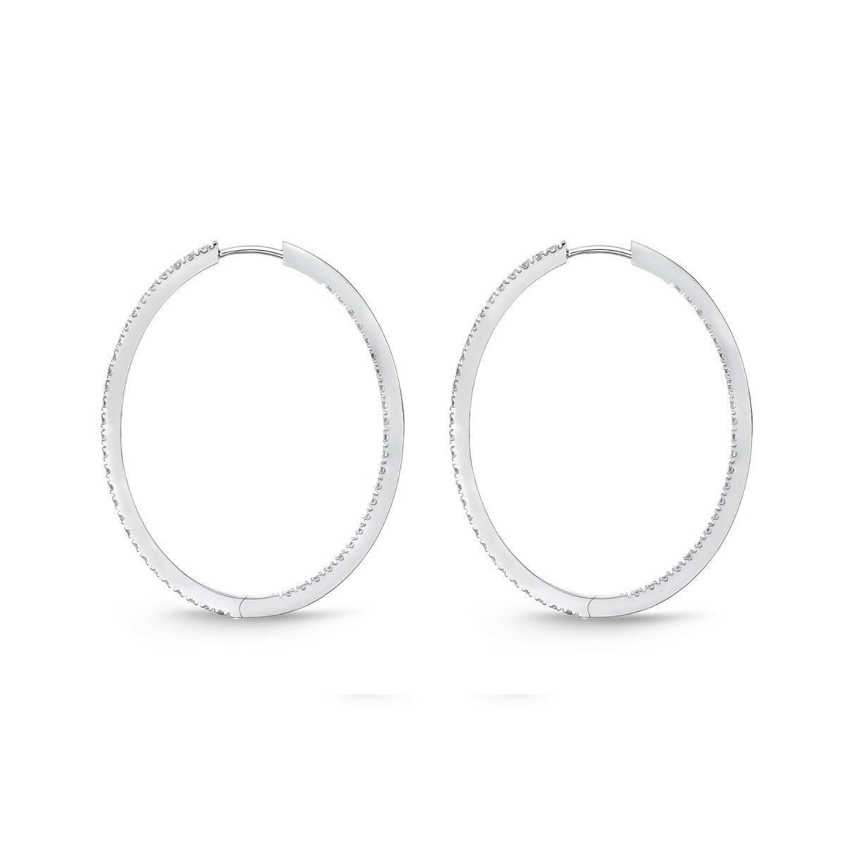 18K White Gold Diamond Hoops