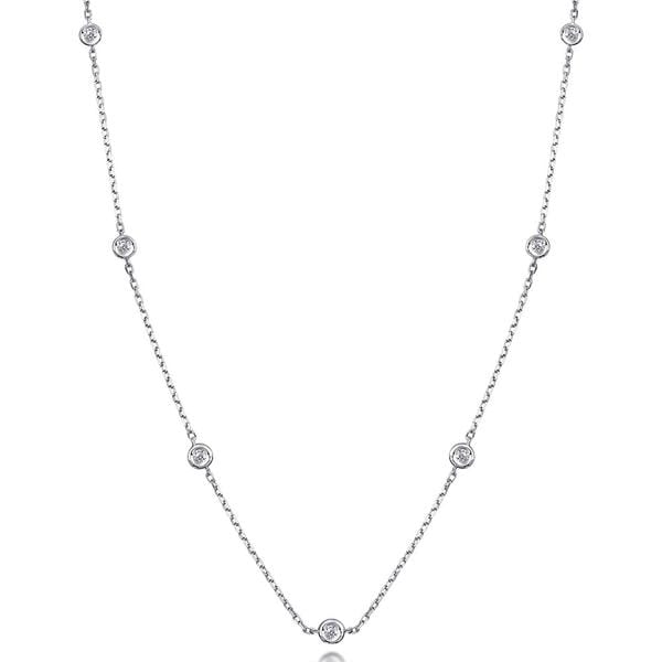 18K White Gold 7 Stone Diamond By The Yard Necklace