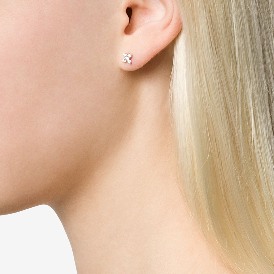 14K White Gold Ava Bea "X" Single Stud Diamond Earring
