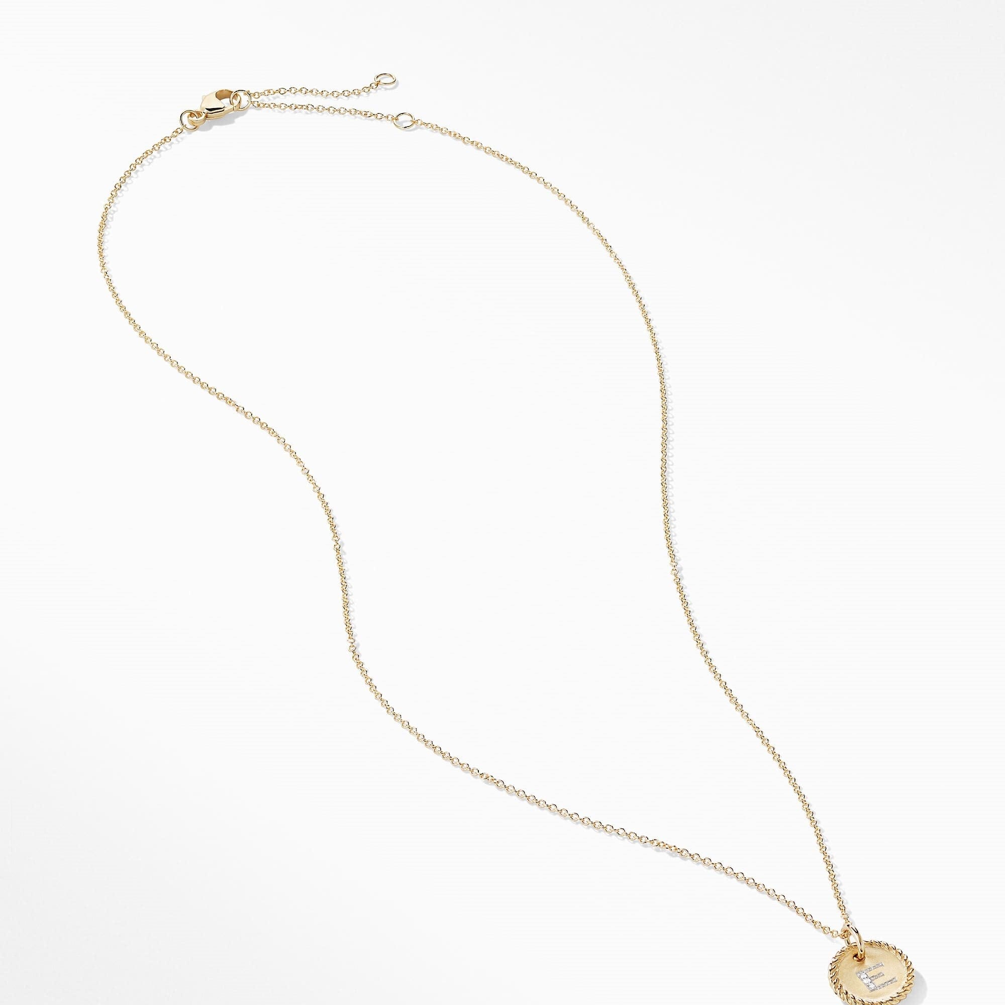 "E" Pendant with Diamonds in Gold on Chain