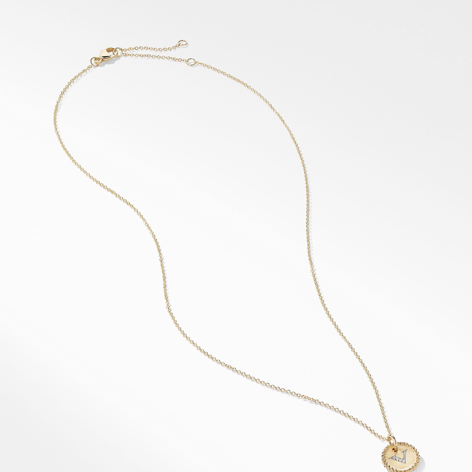 "V" Pendant with Diamonds in Gold on Chain