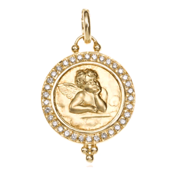 Temple St. Clair 18K Yellow Gold Pave Angel Pendant with Diamond