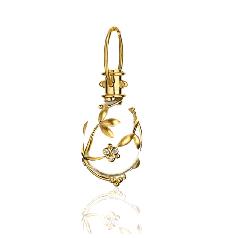 Temple St. Clair 18K Yellow Gold Vine Amulet with Oval Rock Crystal and Diamond