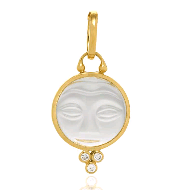 Temple St. Clair 18K Yellow Gold Moonface Pendant with Carved Rock Crystal and Diamond Granulation