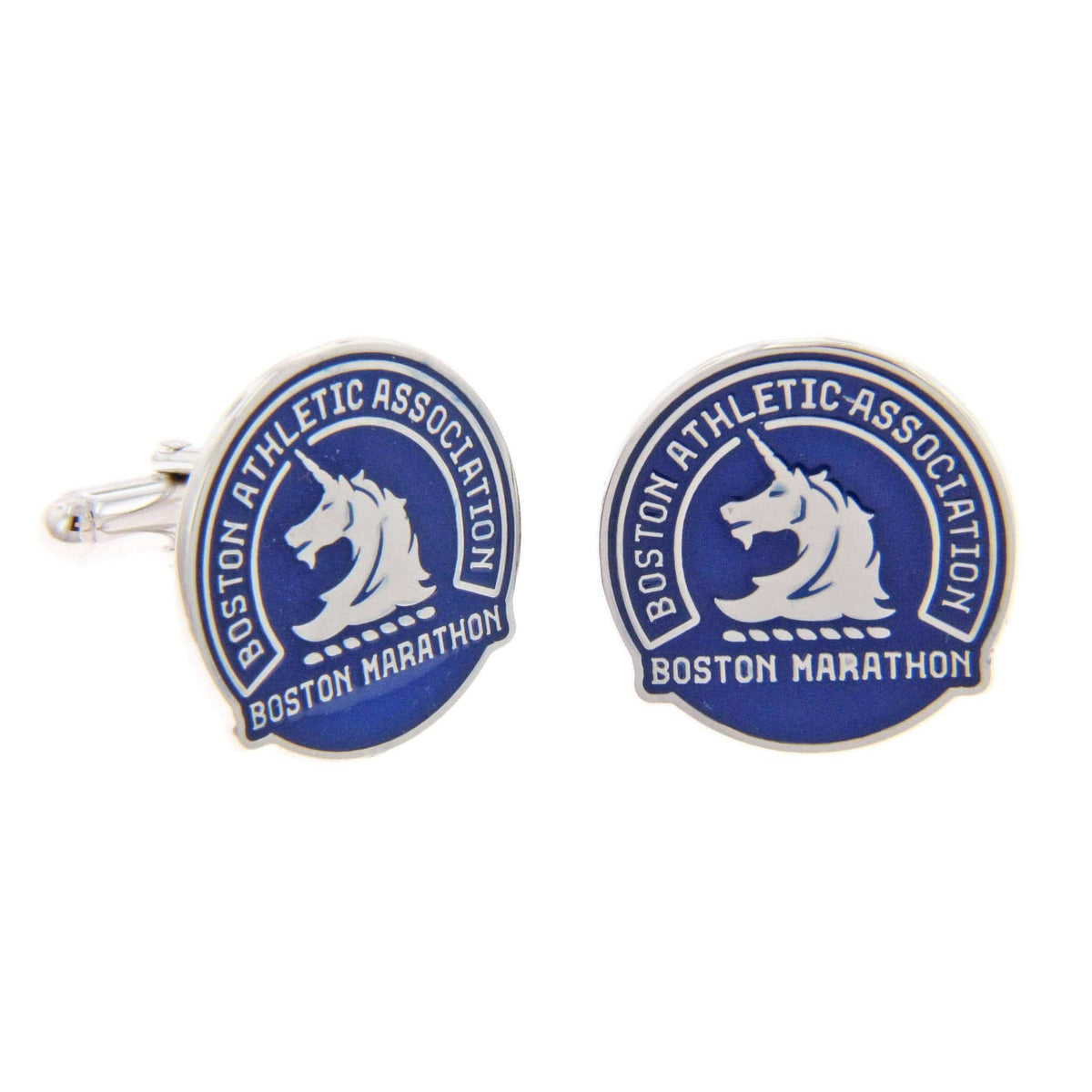 Boston Marathon® Sterling Silver & Blue Cuff Links with Stylized Unicorn Logo