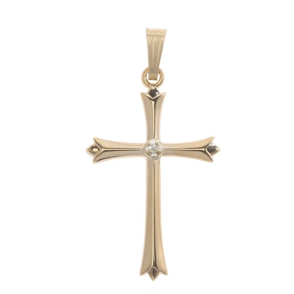 14K Yellow Gold Cross with Fluted Ends Pendant