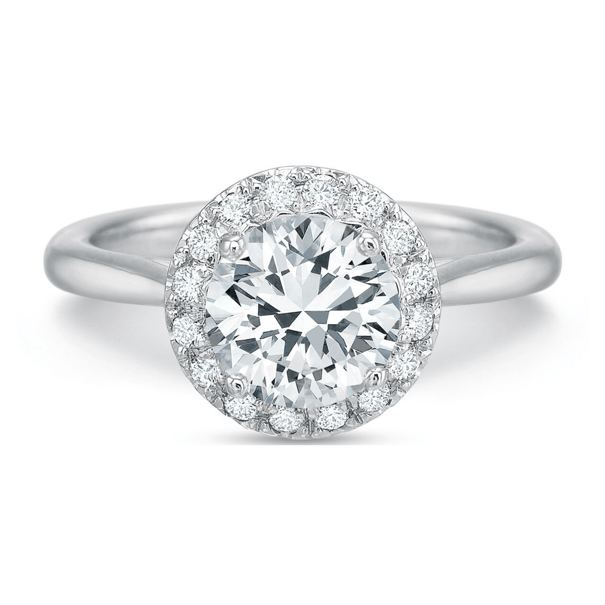 Platinum New Aire Solitaire Shank French Cut Halo Engagement Ring Setting