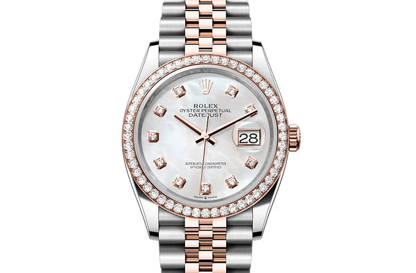 Datejust 36, Oyster, 36 mm, Oystersteel, Everose gold and diamonds Front Facing