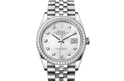 Datejust 36, Oyster, 36 mm, Oystersteel, white gold and diamonds Front Facing