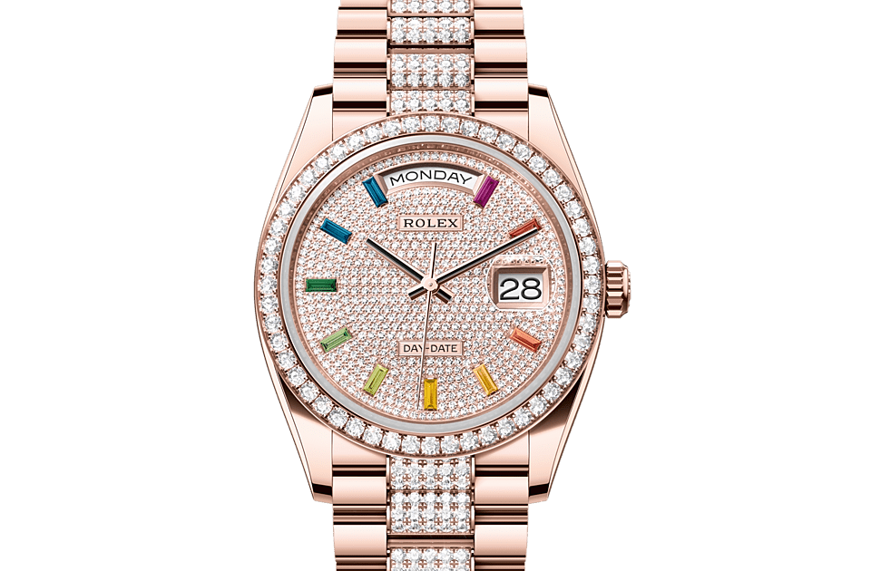 Day-Date 36, Oyster, 36 mm, Everose gold and diamonds Front Facing