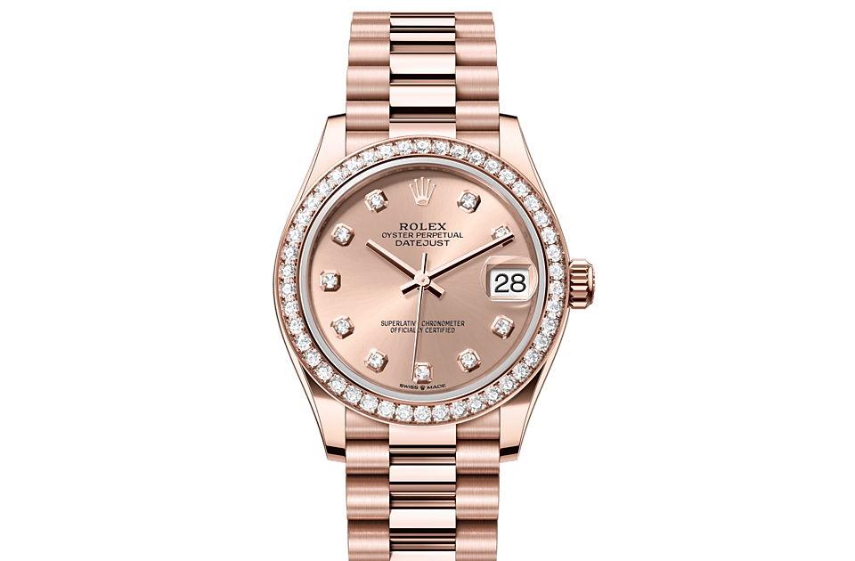 Datejust 31, Oyster, 31 mm, Everose gold and diamonds Front Facing