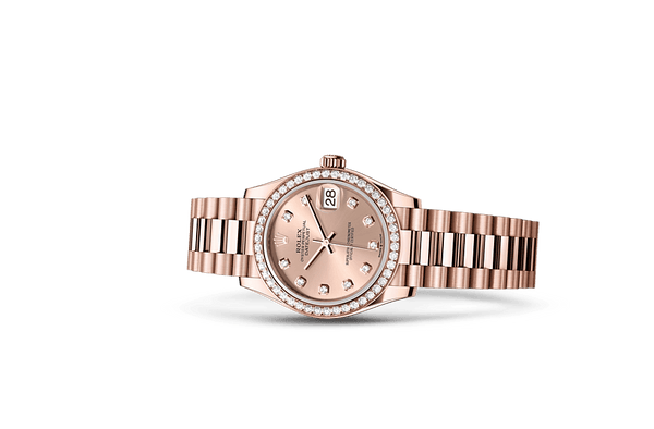Datejust 31, Oyster, 31 mm, Everose gold and diamonds Laying Down