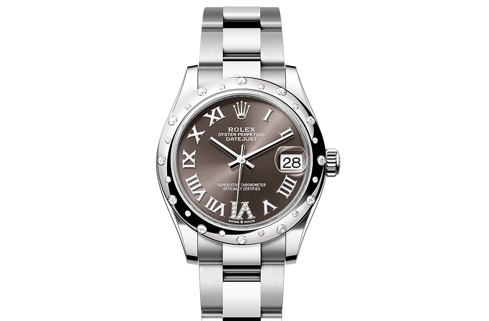 Datejust 31, Oyster, 31 mm, Oystersteel, white gold and diamonds Front Facing