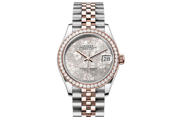 Datejust 31, Oyster, 31 mm, Oystersteel, Everose gold and diamonds Front Facing