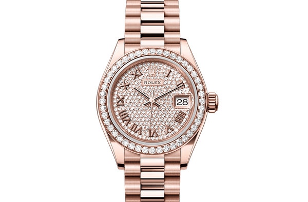 Lady-Datejust, Oyster, 28 mm, Everose gold and diamonds Front Facing