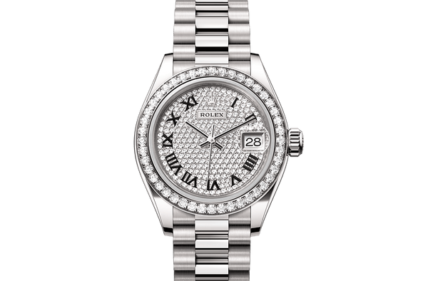 Lady-Datejust, Oyster, 28 mm, white gold and diamonds Front Facing
