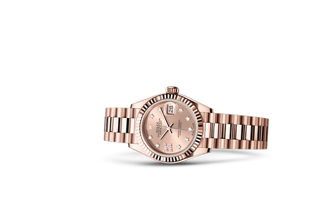 Lady-Datejust, Oyster, 28 mm, Everose gold Laying Down