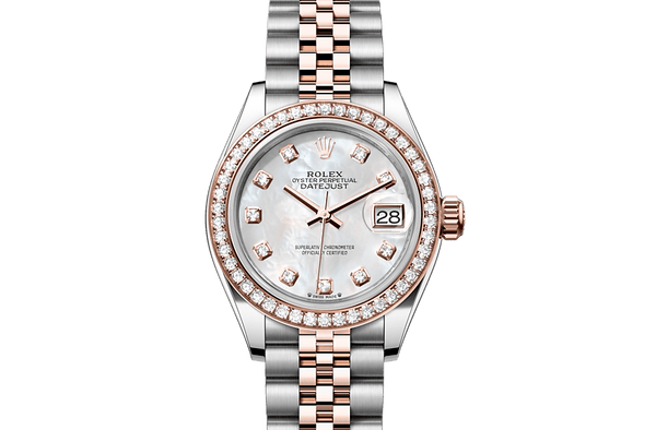 Lady-Datejust, Oyster, 28 mm, Oystersteel, Everose gold and diamonds Front Facing