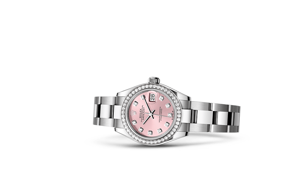 Lady-Datejust, Oyster, 28 mm, Oystersteel, white gold and diamonds Laying Down