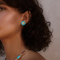 18K Yellow Gold Turquoise and Peridot Stud Earrings