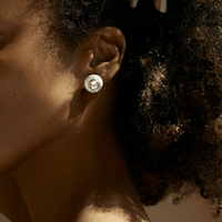 18K Yellow Gold Howlite and White Topaz Stud Earrings