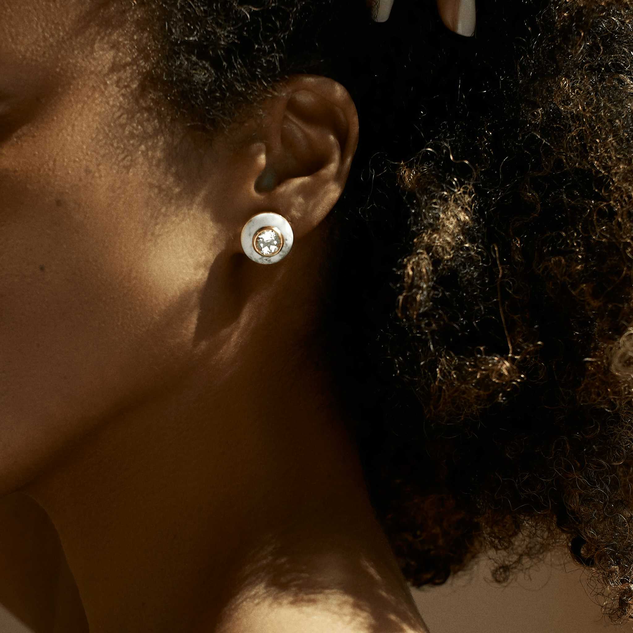 18K Yellow Gold Howlite and White Topaz Stud Earrings