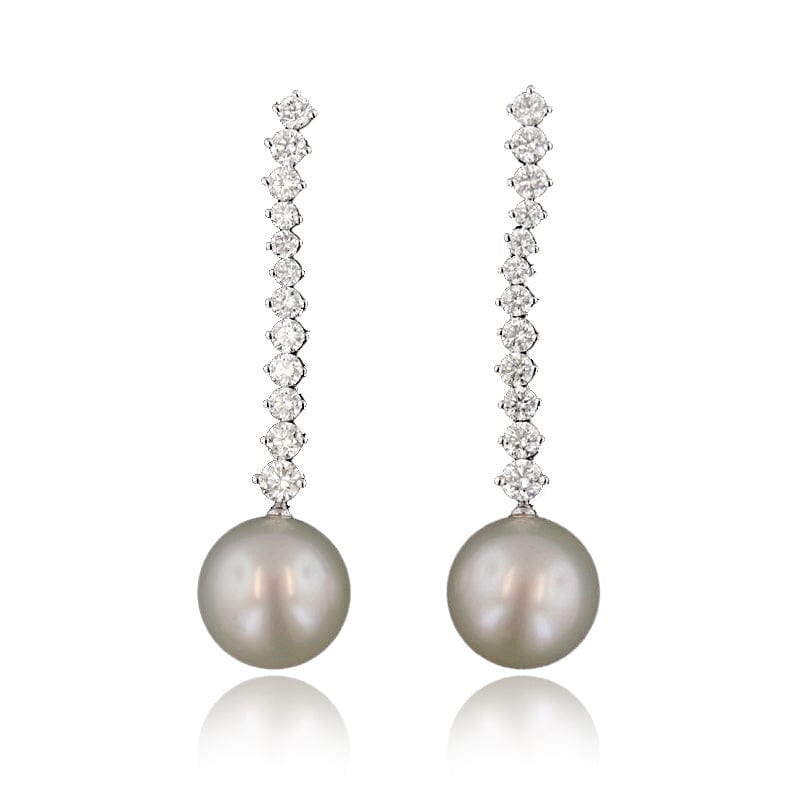 Mikimoto 18K White Gold Pearl and Diamond Drop Earrings