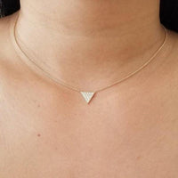 14K Yellow Gold Pave Diamond Triangle Necklace