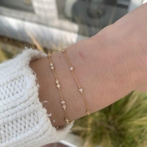 14K Yellow Gold Diamond Bezel Station Bracelet